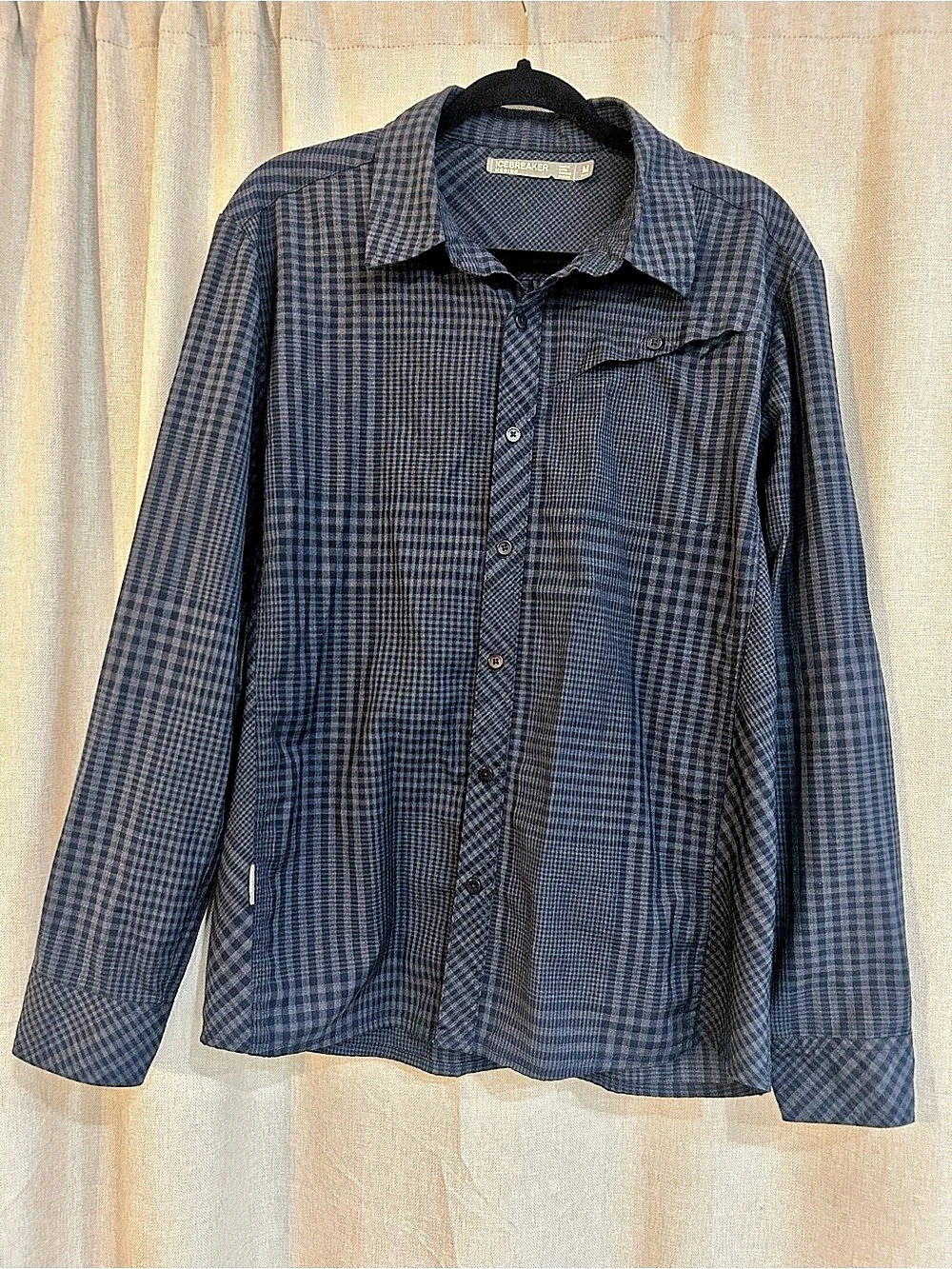 Icebreaker Departure II Long Sleeve Shirt Plaid Blue & Gray Medium